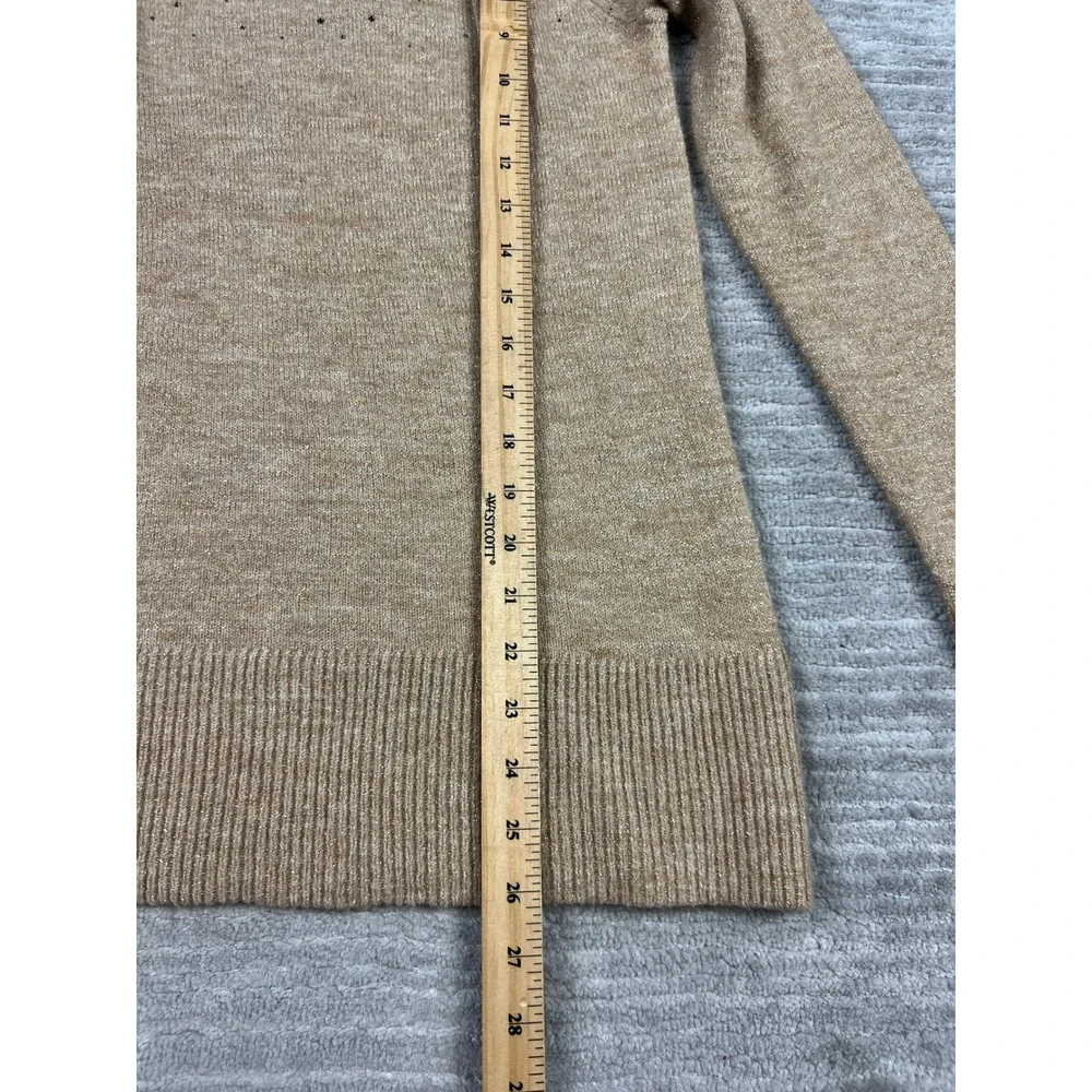 Apt. 9 Sweater Womens XS Tan Metallic Rhinestone Crew Neck Pullover Shimmer‎